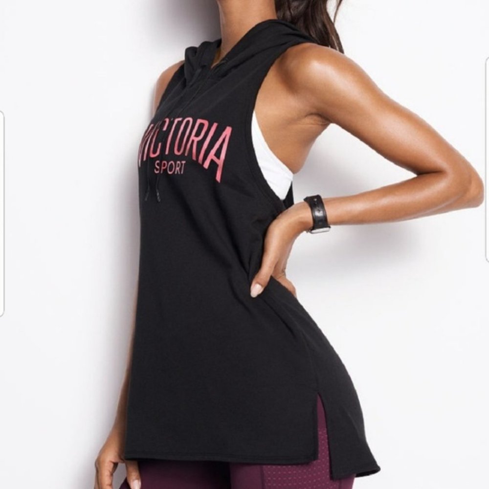 Victoria's Secret Sport Sleeveless Hoodie Workout Top Y2k black and pink